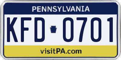 PA license plate KFD0701