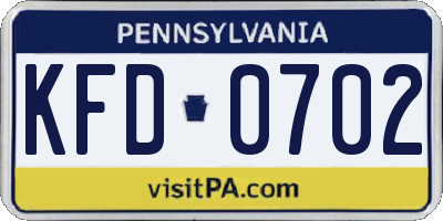 PA license plate KFD0702