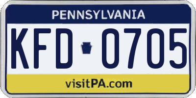 PA license plate KFD0705