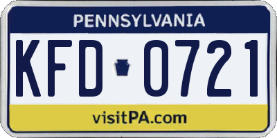 PA license plate KFD0721