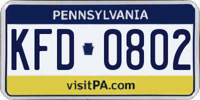 PA license plate KFD0802