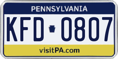 PA license plate KFD0807