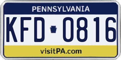 PA license plate KFD0816