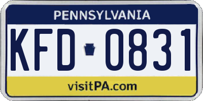 PA license plate KFD0831