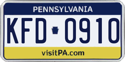 PA license plate KFD0910