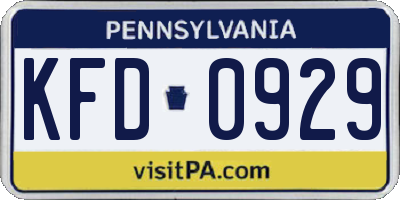 PA license plate KFD0929