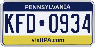 PA license plate KFD0934