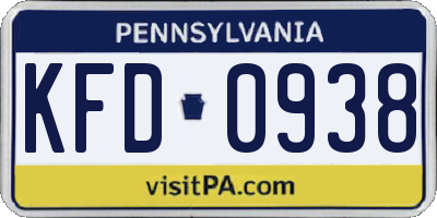 PA license plate KFD0938