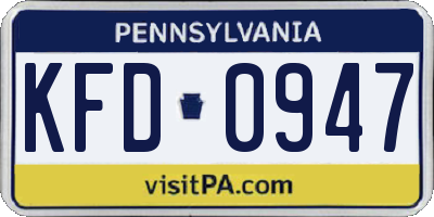 PA license plate KFD0947
