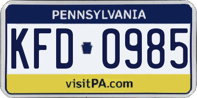 PA license plate KFD0985