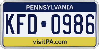 PA license plate KFD0986