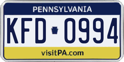 PA license plate KFD0994