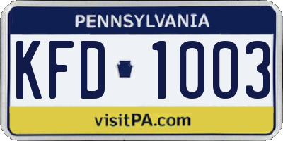 PA license plate KFD1003