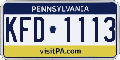 PA license plate KFD1113