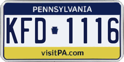 PA license plate KFD1116