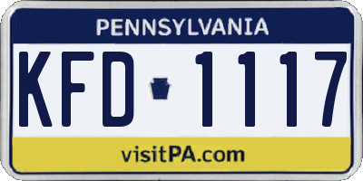 PA license plate KFD1117