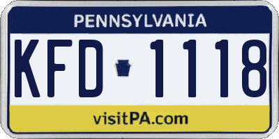 PA license plate KFD1118