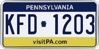 PA license plate KFD1203