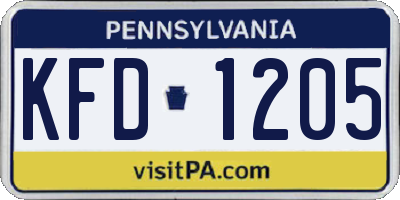 PA license plate KFD1205