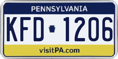 PA license plate KFD1206