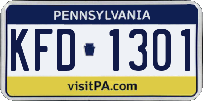 PA license plate KFD1301
