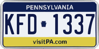 PA license plate KFD1337