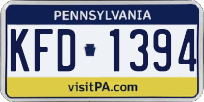 PA license plate KFD1394