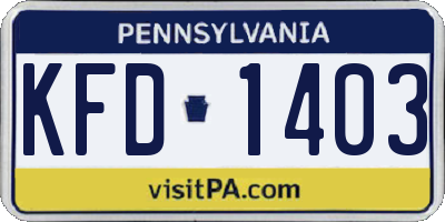 PA license plate KFD1403