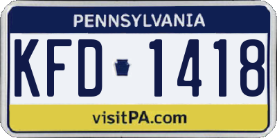 PA license plate KFD1418