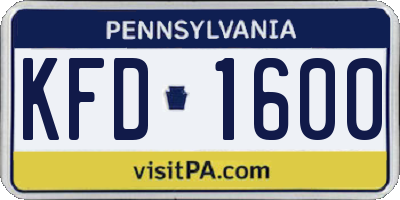 PA license plate KFD1600