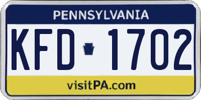 PA license plate KFD1702