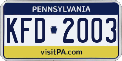 PA license plate KFD2003