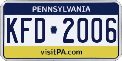 PA license plate KFD2006