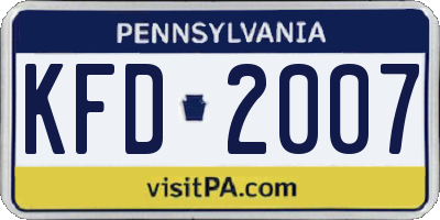 PA license plate KFD2007