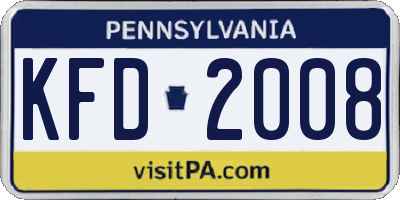 PA license plate KFD2008