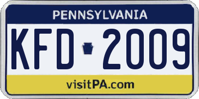 PA license plate KFD2009