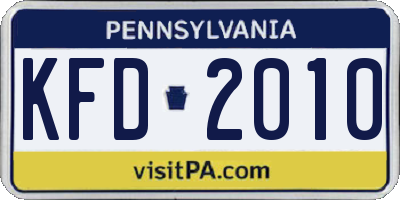 PA license plate KFD2010