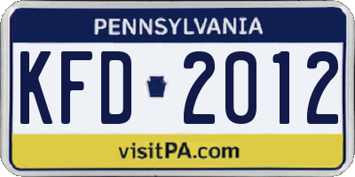 PA license plate KFD2012