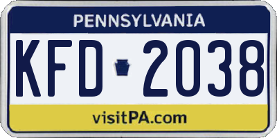 PA license plate KFD2038