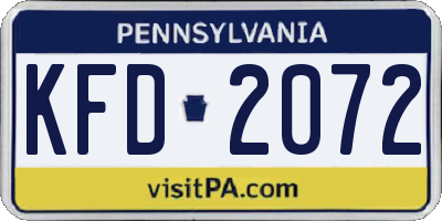 PA license plate KFD2072