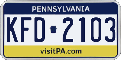 PA license plate KFD2103