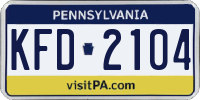 PA license plate KFD2104