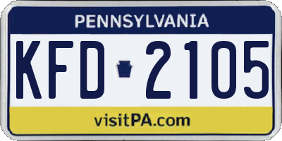 PA license plate KFD2105