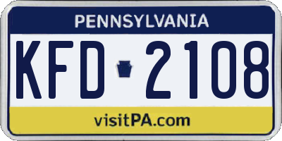 PA license plate KFD2108