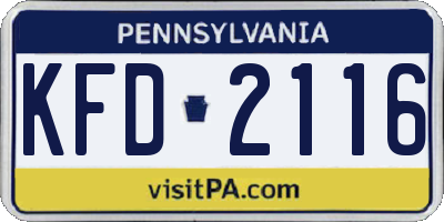 PA license plate KFD2116