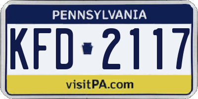PA license plate KFD2117