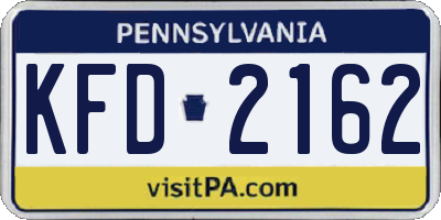 PA license plate KFD2162
