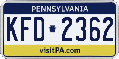 PA license plate KFD2362