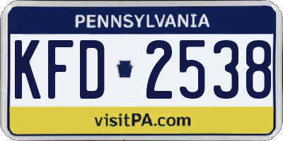 PA license plate KFD2538