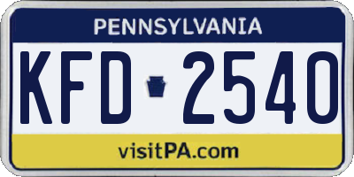 PA license plate KFD2540